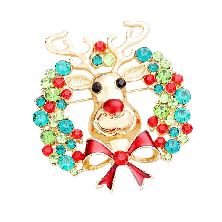 Multi Enamel Crystal Rudolph Pin Brooch, a combination of beautiful colors makes this Christmas-themed Crystal Rudolph Pin Brooch awesome to show off your trendy choice this Christmas. Beautifully crafted designed jewelry that fits your lifestyle with seasonal perfection. These Brooches are just the thing that you need to complete your costume and make you more comfortable & confident!
