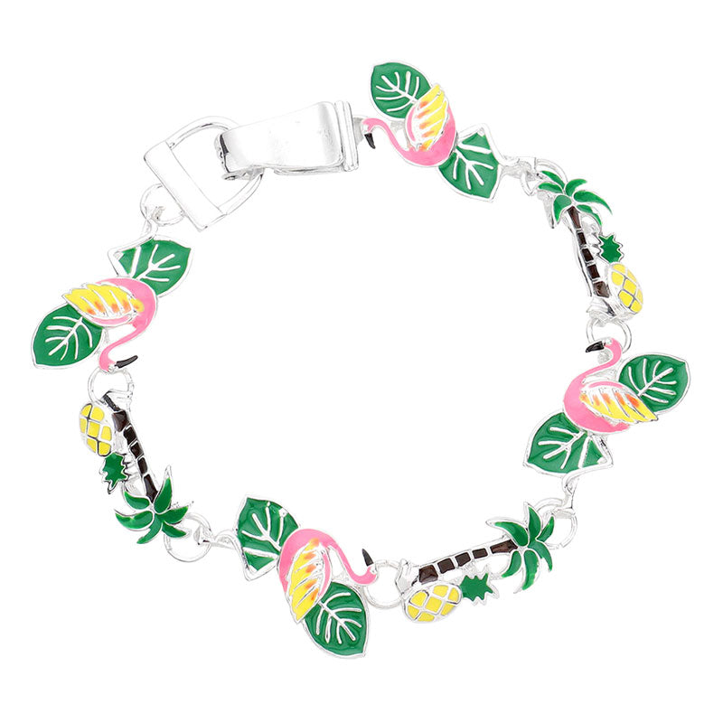 Multi Enamel Flamingo Tropical Leaf Palm Tree Pineapple Link Magnetic Bracelet, get ready with these bright bracelet with animal, flamingo, flower & leaf, fruits/food theme , put on a pop of color to complete your ensemble. Perfect for adding just the right amount of shine and a touch of class to special events. Perfect for Christmas Gift, Birthday Gift, Anniversary Gift, Mother's Day Gift, Graduation Gift.