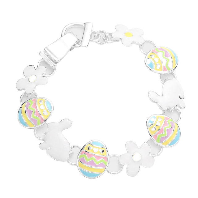 Multi Enamel Metal Bunny Egg Flower Link Magnetic Bracelet, Get ready with these bright stunning fashion bracelets, put on a pop of shine to complete your ensemble. Perfect for adding just the right amount of shimmer and a touch of class to special events. Awesome gift for birthday, Valentine‚Äö√Ñ√¥s Day or any special occasion.