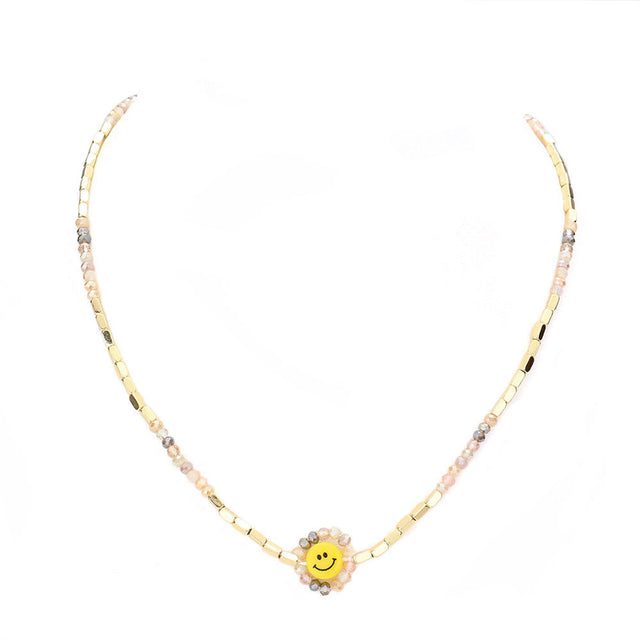 Multi Faceted Bead Trimmed Smile Accented Necklace, put on a pop of color to complete your ensemble. Perfect for adding just the right amount of shimmer & shine and a touch of class to special events. Perfect Birthday Gift, Anniversary Gift, Mother's Day Gift, Graduation Gift, Valentine’s Gift.