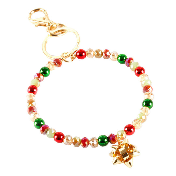 Multi Faceted Beaded Christmas Gift Bow Key Chain Bracelet, Get ready with these bright Bracelet, put on a pop of color to complete your ensemble. Perfect for adding just the right amount of shine and a touch of class to special events. Perfect for Christmas Gift, Birthday Gift, Anniversary Gift, Mother's Day Gift.