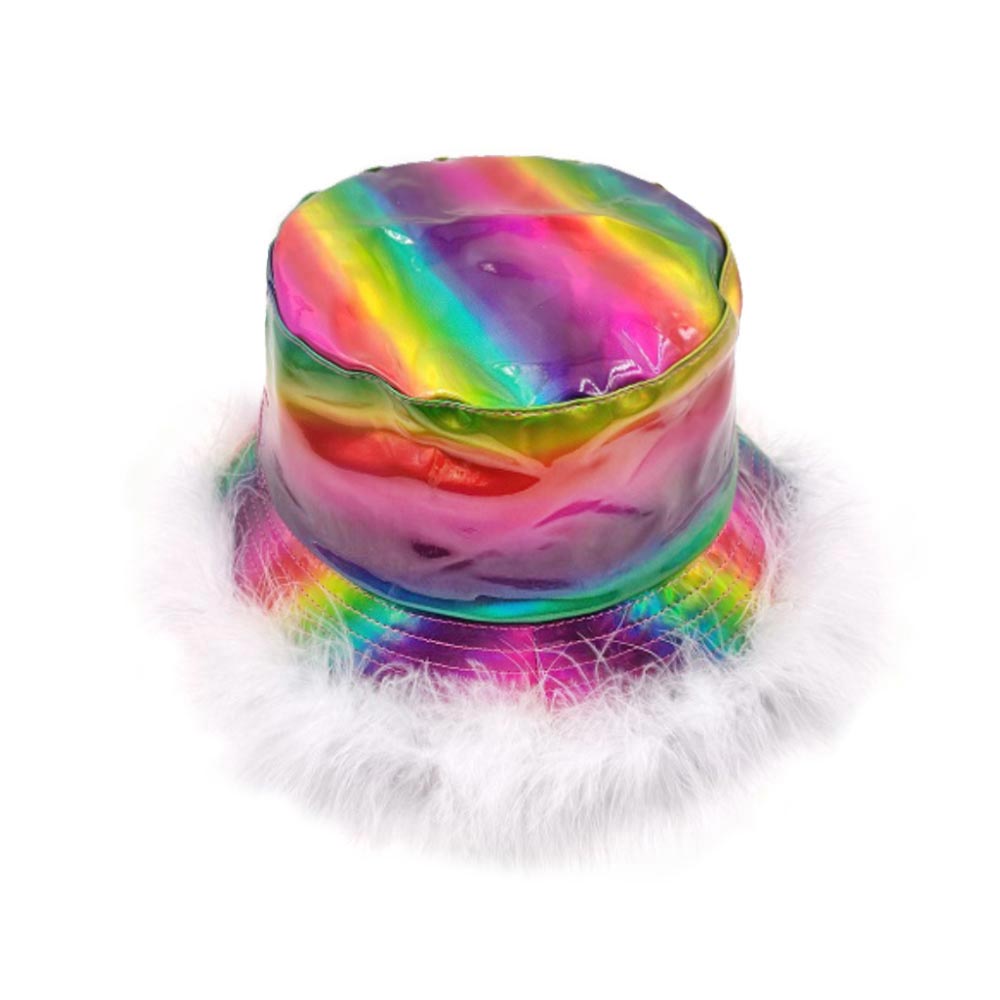 Multi Faux Fur Trimmed Hologram Bucket Hat, From daily life to holidays, this super stylish bucket hat's cozy fabric will keep you looking great and feeling warm. It's elegant, comfortable, and fashionable. This trimmed bucket hat is to be a great Christmas gift for women, ladies, and girls. A wide range of colors lets you choose your favorite one or you can pick several colors to go with your clothes! Suitable for winter, spring, and autumn.