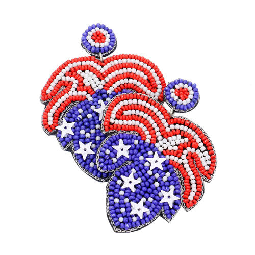 Multi Felt Back American USA Flag Beaded Dangle Earrings, beaded dangle earrings make you more youthful and more energetic, and you won't have to worry about how to match your lovely outfit. Show your love for our country with this sweet patriotic USA flag style American Flag Earrings. Featuring red, white and blue for a bit of fashionable fireworks flair. Show your patriotic devotion, and look and feel great with these designer earrings!