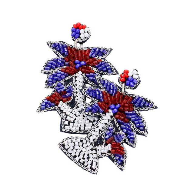 Multi Felt Back American USA Flag Palm Tree Beaded Dangle Earrings. Look like the ultimate fashionista with these Earrings! Add something special to your outfit this Valentine! Special It will be your new favorite handcrafted accessory.  Show your love for our country with this sweet patriotic heart USA flag style American Flag Bear Beaded Earrings. Featuring red, white and blue for a bit of fashionable fireworks flair. Perfect Birthday Gift, Mother's Day Gift, Anniversary Gift, Graduation Gift,