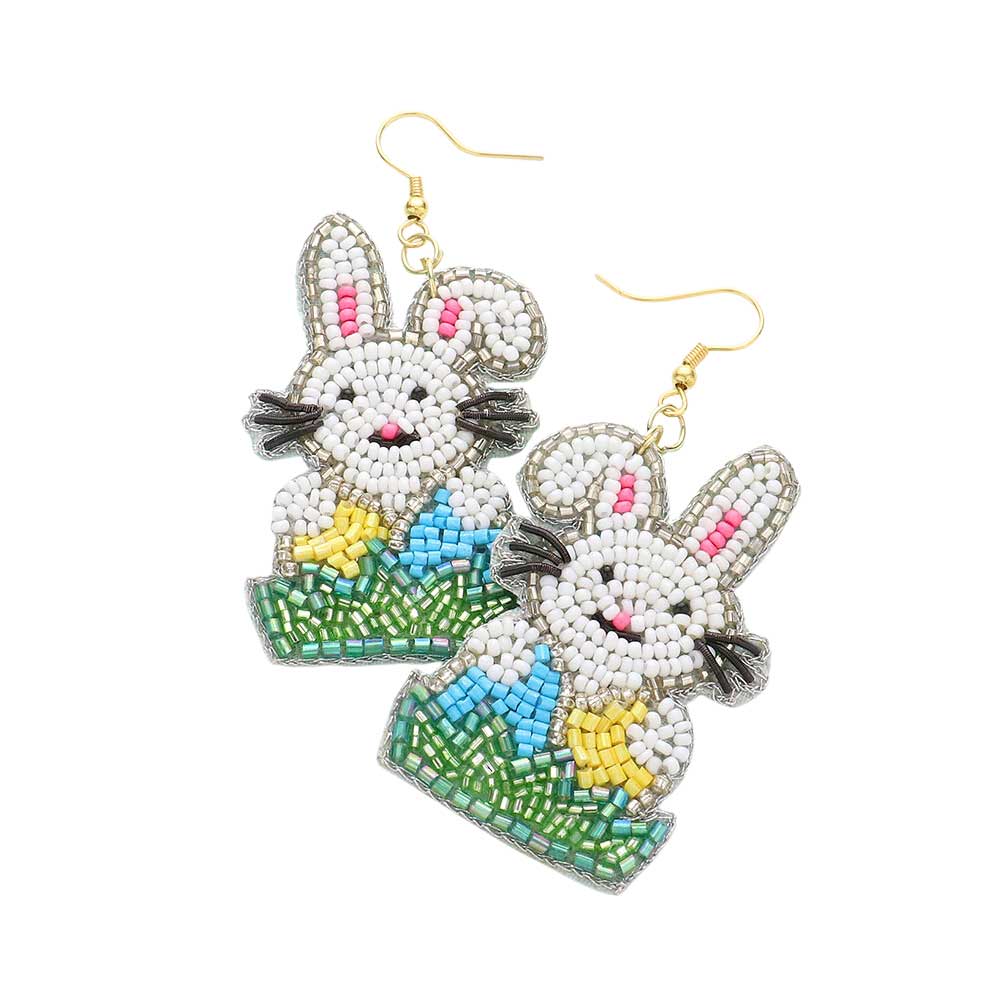 Multi Felt Back Beaded Easter Bunny Dangle Earrings, embrace the easter spirit with these easter bunny dangle earrings, these adorable dainty gift earrings are bound to cause a smile or two. Frace the easter spirit with these cute earrings, perfect for the festive season.