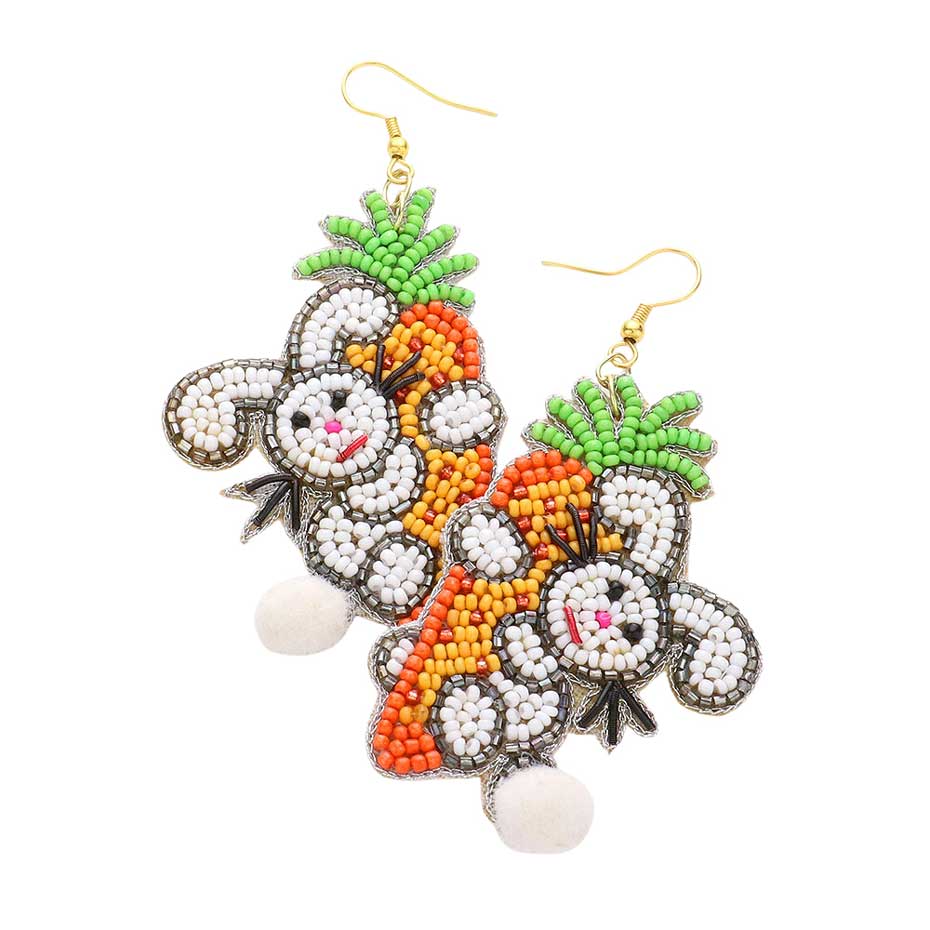 Multi Felt Back Beaded Easter Carrot Bunny Pom Pom Tail Earrings, embrace the easter spirit with these easter carrot bunny pom pom tail earrings, these adorable dainty gift earrings are bound to cause a smile or two. Perfect for the festive season, embrace the easter spirit with these cute earrings. These animal-themed earrings are also suitable for daily wear. 