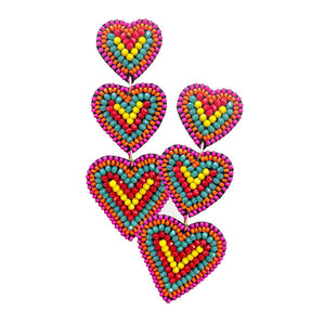 Multi Felt Back Beaded Triple Heart Link Dangle Earrings, put on a pop of color to complete your ensemble. Perfect for adding just the right amount of shimmer & shine and a touch of class to special events. Perfect Birthday Gift, Anniversary Gift, Mother's Day Gift, Graduation Gift.