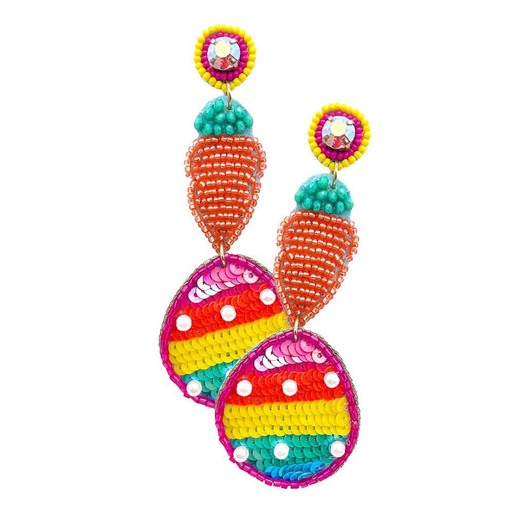 Multi Felt Back Carrot Sequin Easter Egg Link Dangle Earrings, perfect for the festive season, embrace the Easter spirit with these cute enamel egg link earrings, these adorable dainty gift earrings are bound to cause a smile or two. Surprise your loved ones on this Easter Sunday occasion, great gift idea for Wife, Mom, or your Loving One.