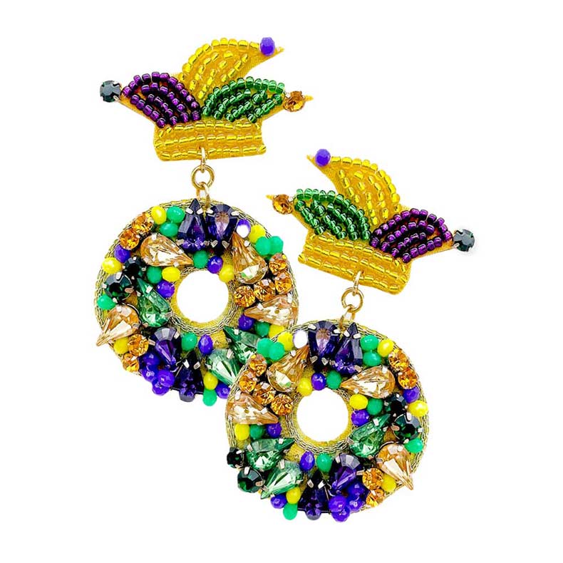 Multi Felt Back Mardi Gras Multi Stone Beaded Dangle Earrings, beautifully crafted design adds a gorgeous glow to your Mardi Gras outfit. These earrings are lightweight and comfortable. These stone beaded earring rock every party you attend to. Wearing them for a long time will not burden your ears, and they are easy to wear and take off, giving you a comfortable wearing experience and a good decorative effect.