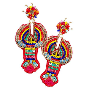 Multi Felt Back Multi Beaded Lobster Dangle Earrings. Seed Bead Lobster Earrings; jewelry that fits your lifestyle, adding a pop of pretty color. Enhance your attire with this vibrant handcrafted beautiful modish, vibrant lobster statement jewelry.Makes a wonderful gift for your loved ones on festive seasons.