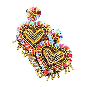 Multi Felt Back Seed Bead Sequin Heart Earrings, Get ready with these Seed Bead Sequin Heart Earrings, put on a pop of color to complete your ensemble. Perfect for adding just the right amount of shimmer & shine and a touch of class to special events. Perfect Birthday Gift, Anniversary Gift, Mother's Day Gift, Graduation Gift