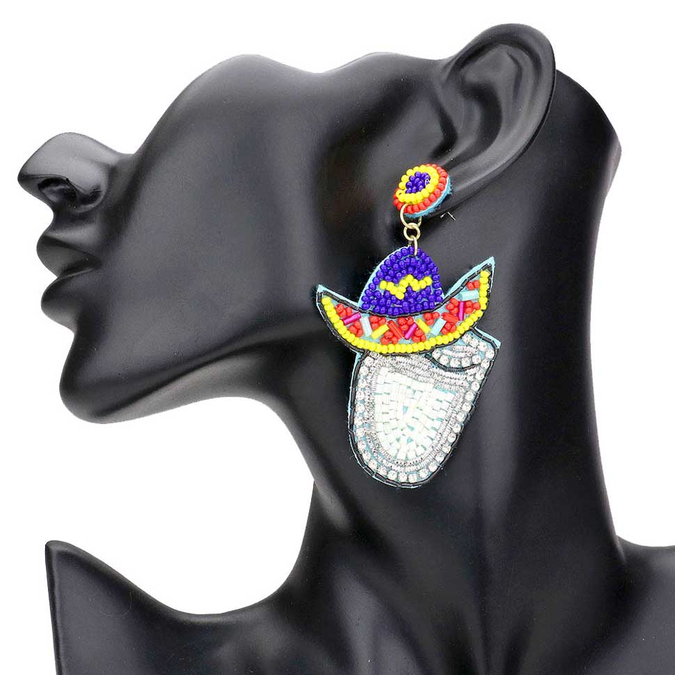 Multi Felt Back Seed Beaded Cowboy Hat Accented Dangle Earrings, Seed Beaded Accented Dangle earrings fun handcrafted jewelry that fits your lifestyle, adding a pop of pretty color. Enhance your attire with these vibrant artisanal earrings to show off your fun trendsetting style. Great gift idea for Wife, Mom, or your Loving One.