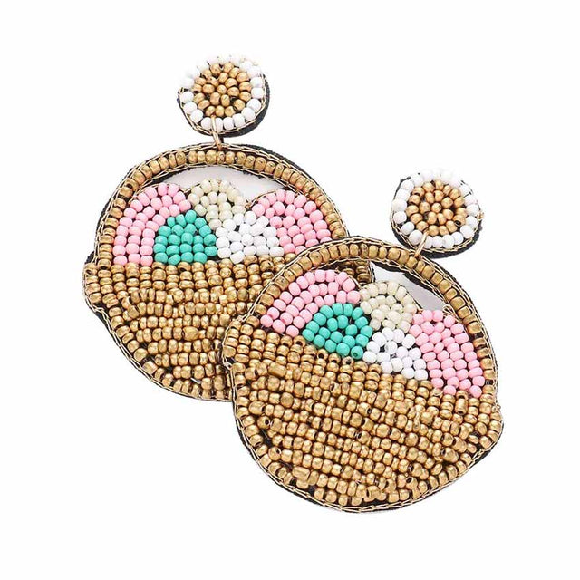 Multi Felt Back Seed Beaded Easter Egg Basket Dangle Earrings, Seed Beaded Egg Basket Dangle earrings are fun handcrafted jewelry that fits your lifestyle, adding a pop of pretty color. Perfect for the festive season, embrace the Easter spirit with these cute earrings. Great gift idea for this Easter Sunday occasion.
