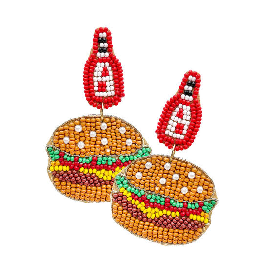Multi Felt Back Seed Beaded Hamburger Dangle Earrings. Beautifully crafted design adds a gorgeous glow to any outfit. Jewelry that fits your lifestyle! Perfect Birthday Gift, Anniversary Gift, Mother's Day Gift, Anniversary Gift, Graduation Gift, Prom Jewelry, Just Because Gift, Thank you Gift.
