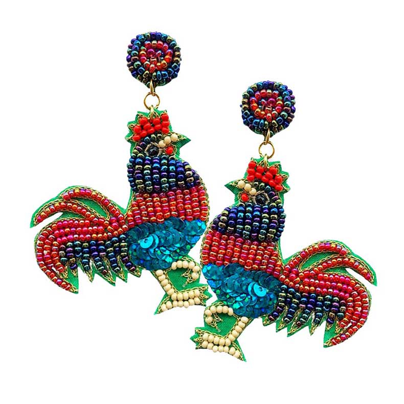 Multi Felt Back Sequin Seed Beaded Rooster Dangle Earrings, Seed Beaded Rooster dangle earrings fun handcrafted jewelry that fits your lifestyle, adding a pop of pretty color. Enhance your attire with these vibrant artisanal earrings to show off your fun trendsetting style. Lightweight and comfortable for wearing all day long. Goes with any of your casual outfits and Adds something extra special. Great gift idea for your Loving One.