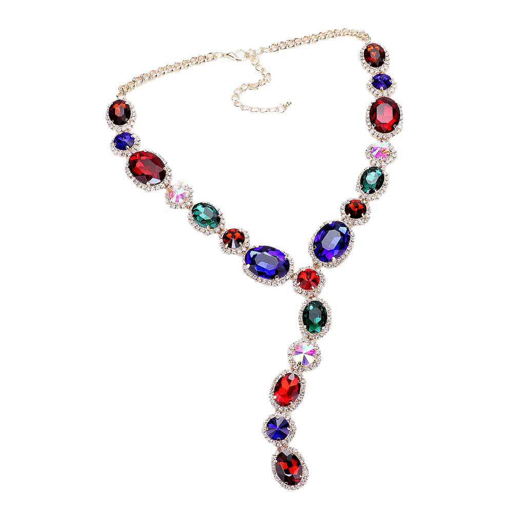 Multi Glass Crystal Rhinestone Y Evening Necklace. Get ready with these evening necklace, put on a pop of shine to complete your ensemble. stunning evening necklace will sparkle all night long making you shine out like a diamond. Perfect for adding just the right amount of shimmer and a touch of class to special events. These classy necklaces are perfect for Party, Wedding and Evening. Awesome gift for birthday, Anniversary, Valentine’s Day or any special occasion.