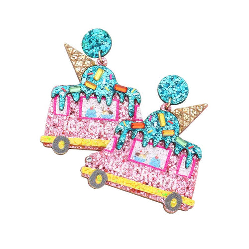 Pendientes colgantes de camión de helados con brillantina - Multi