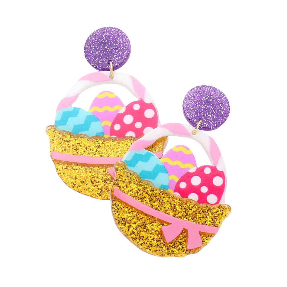 Multi Glittered Resin Egg Basket Dangle Earrings, Egg Basket Dangle Earrings are fun handcrafted jewelry that fits your lifestyle, adding a pop of pretty color. Perfect for the festive season, embrace the Easter spirit with these cute earrings. Surprise your loved ones on this Easter Sunday occasion.