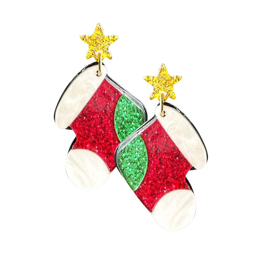 Multi Glittered Resin Star Christmas Socks Dangle Earrings, are the perfect things to celebrate the season in a stylish and unique way. Embrace the Christmas spirit with these star Christmas earrings. These adorable glittered resin star dangle earrings are bound to cause a smile. Perfect gift for December birthdays, Christmas, stocking stuffers, secret Santa, BFF, etc. Enjoy the Christmas party with a unique, yet beautiful look