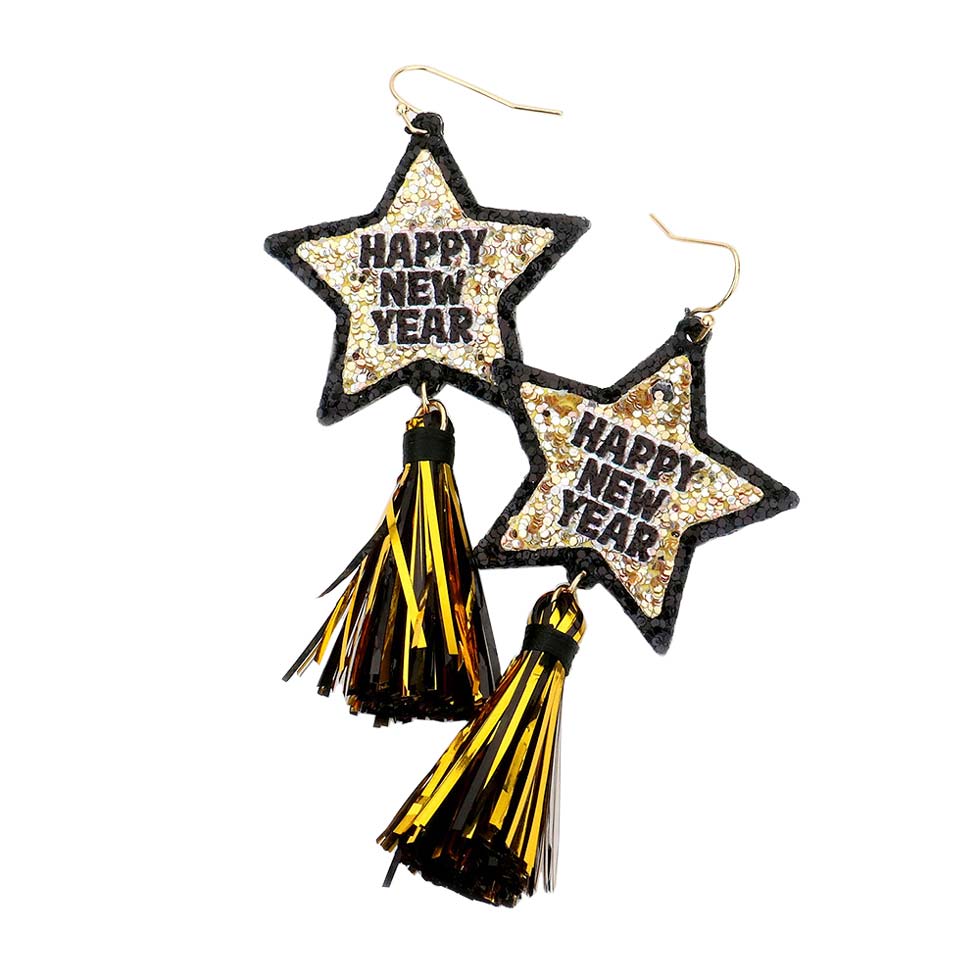 Multi Happy New Year Star Tassel Link Dangle Earrings, Celebrate the holidays properly supporting the Happy New Year Star Tassel earrings. It will make you stand out at New Year's eve and parties. They will dangle on your earlobes & bring a smile to those who look at you. Share joy and beauty with Super cute and fashionable earrings. Perfectly lightweight, and great for all-day wear!