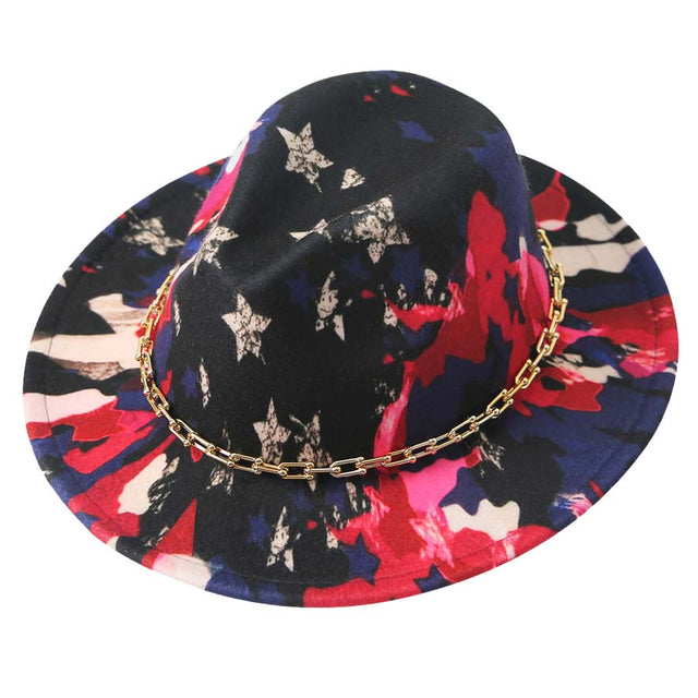 Multi Hardware Chain Band Multi Color Printed Fedora Hat, is a cool and comfortable outdoor accessory. whether you‚Äö√Ñ√¥re basking under the summer sun at the beach, or lounging by the pool, a great hat can keep you cool and comfortable even when the sun is high in the sky. Large, comfortable, and ideal for travelers who are spending time in the outdoors. The multi-color print gives you a unique yet beautiful look. Stay cool and comfortable!
