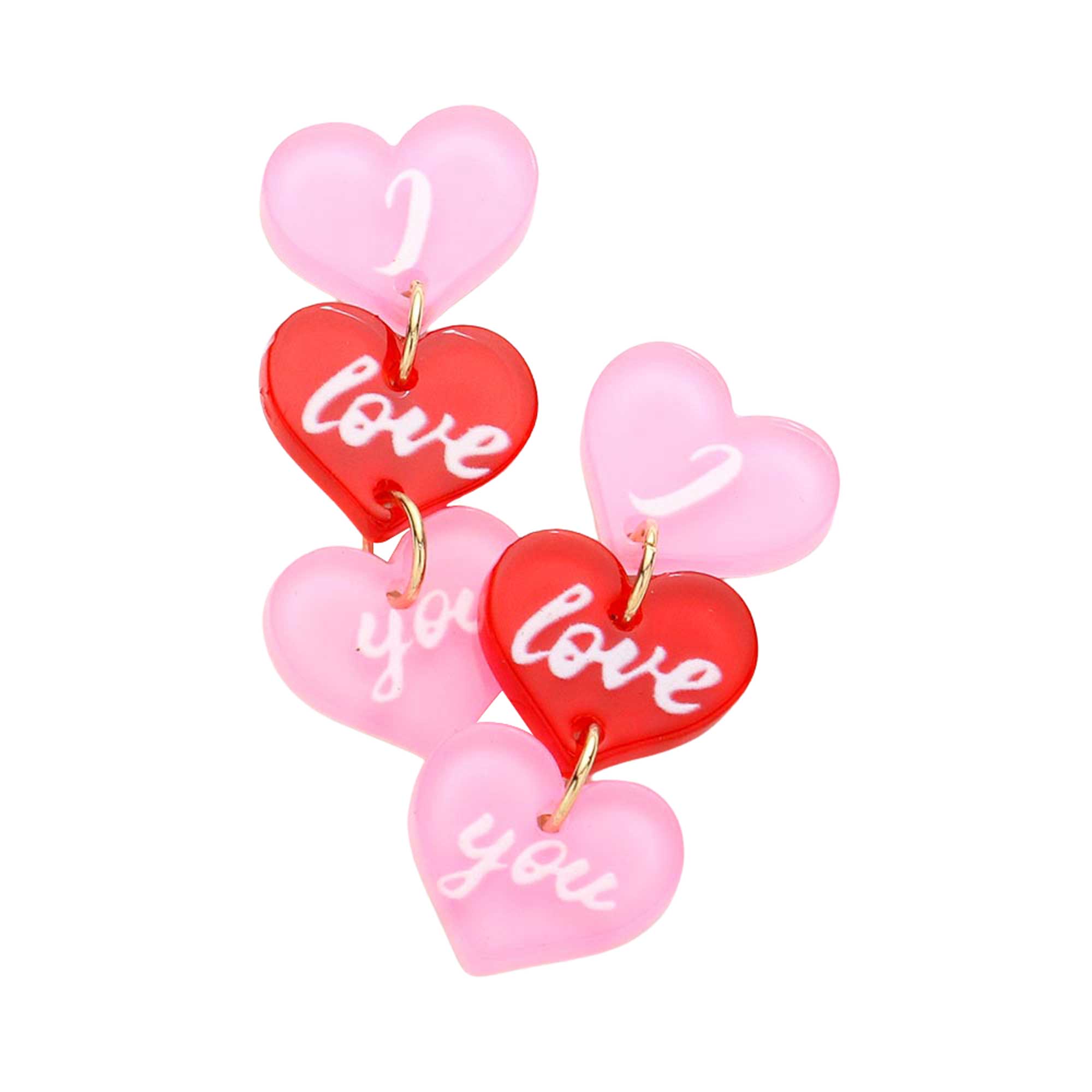 Red I love you Message Triple Resin Heart Link Dangle Earrings, take your love for statement accessorizing to a new level of affection with these heart dangle earrings. Accent all of your dresses with the extra fun vibrant color with these heart-dangle earrings. Wear these gorgeous earrings to make you stand out from the crowd & show your trendy choice this valentine's. 