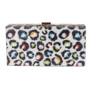 Multi Leopard Patterned Bling Clutch Bag, This high quality evening clutch is both unique and stylish. perfect for money, credit cards, keys or coins, comes with a wristlet for easy carrying, light and simple. Look like the ultimate fashionista carrying this trendy Shimmery Evening Clutch Bag!
