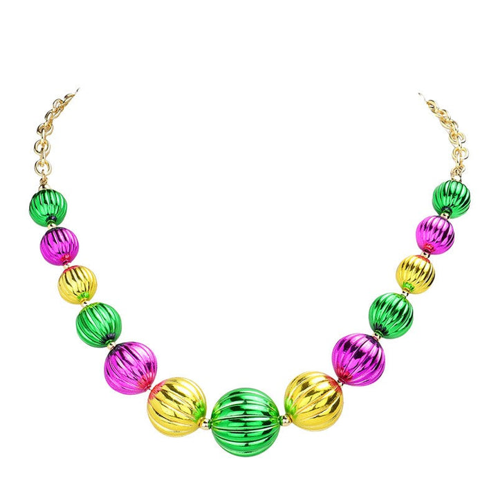 Multi Mardi Gras Ball Necklace, is a fashionable trendy disco ball-linked Necklace for women that is suitable for every girl, for Mardi Gras! A timeless treasure designed to add a gorgeous stylish glow to any outfit style. Show your favorite persons how much they are appreciated & loved by gifting this beautiful necklace.