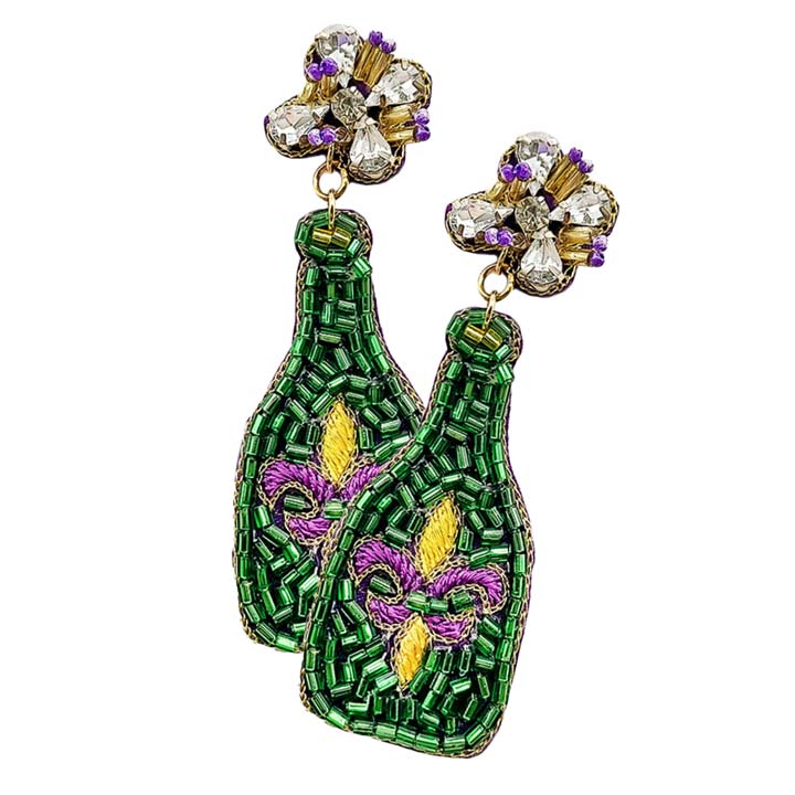 Multi Mardi Gras Beaded Fleur de Lis Pointed Champagne Dangle Earrings, is a unique and beautiful collection of earrings for your attire for this Mardi Gras. These Fleur de Lis-themed earrings are beautifully designed with beaded Felt Back earrings to dangle on your earlobes with a perfect glow. Wear these beautiful Mardi Gras-themed beaded earrings to get immediate compliments.
