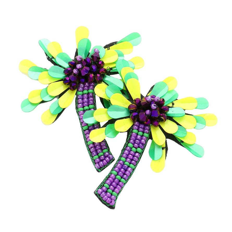 Multi Mardi Gras Beaded Palm Tree Earrings, are beautifully designed with a polished finish and lifelike details. It will add a unique attraction to your attire & draw attention to you. This Mardi Gras-themed finely crafted jewelry is an unforgettable, unique gift for women. The Beaded palm tree earrings are perfect for a Holiday gift, Anniversary gift,  Birthday gift, or Valentine's Day gift for a woman or girl of any age. Let's on the holiday mood!