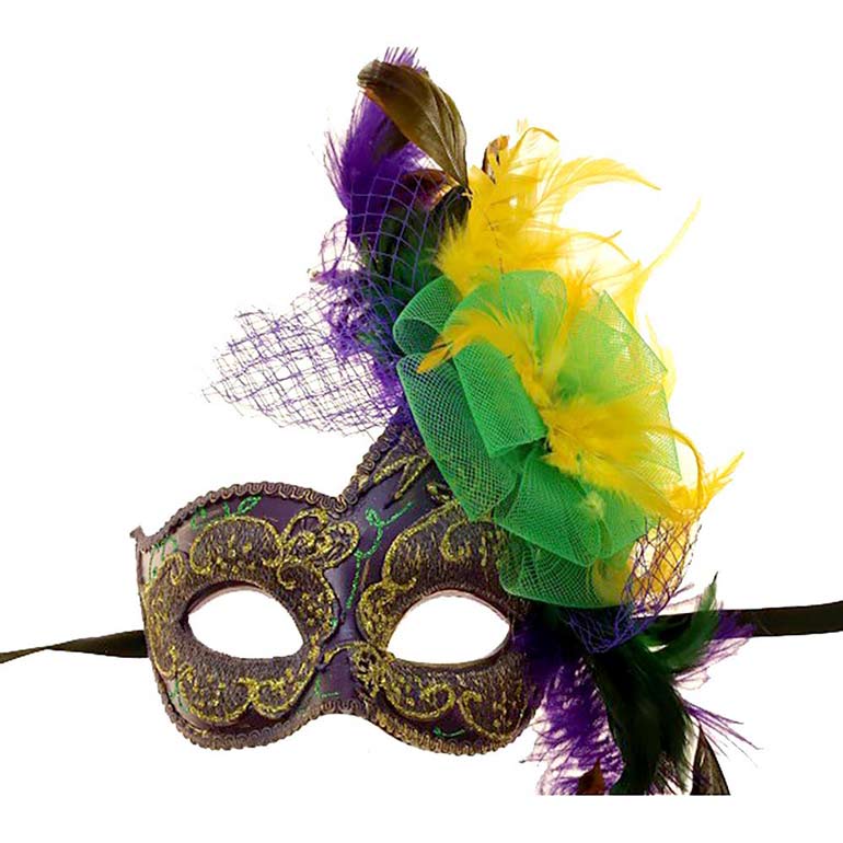 Multi Mardi Gras Feather Mask, is a beautiful Mardi Gras accessory that adds a nice look of you to the celebration whether you're in New Orleans or not. Regardless of where the festivals take place, share a celebratory atmosphere with this beautiful feather mask. Wear this stunning Mardi Gras mask for fun and festive party costumes to make you look stand out.