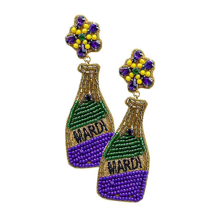Multi Mardi Gras Felt Back Champagne Dangle Earrings, are beautifully crafted earrings that dangle on your earlobes with a perfect glow to make you stand out and show your unique and beautiful look everywhere. Put on a pop of color to complete your ensemble in a stylish way with these Mardi Gras-themed earrings. Perfect for adding just the right amount of shimmer & shine and a touch of ideal class to any occasion. Highlight your appearance and grasp everyone's eye at any place.