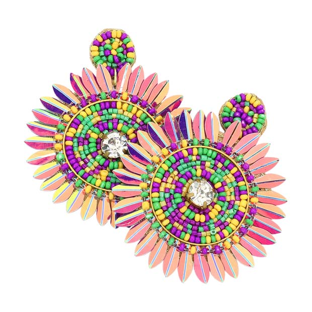 Multi Mardi Gras Felt Back Seed Beaded Round Dangle Earrings, are beautifully designed with the Mardi Gras theme to dangle on your earlobes with a perfect glow. Wear these beautiful Mardi Gras-themed Seed Beaded earrings to get immediate compliments. Highlight your appearance and grasp everyone's eye at any place. Enhance your attire with these beautiful Mardi Gras Felt Back earrings to show off your fun trendsetting style on Mardi Gras.