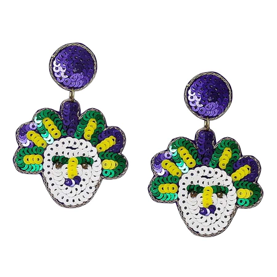 Multi Mardi Gras Jester Sequin Earrings, beautifully crafted design adds a gorgeous glow to any outfit on Mardi Gras. These earrings will enlighten your carnival costume or dress & make you immersed in the carnival festival giving off a strong festive atmosphere! These Jester sequin earrings are perfect for mardi gras, night parties, Fleur de Lis & carnivals. Ideal gift for your loved ones, girlfriend, wife, daughter, or sisters, to make them look stand out on the mardi gras occasion!