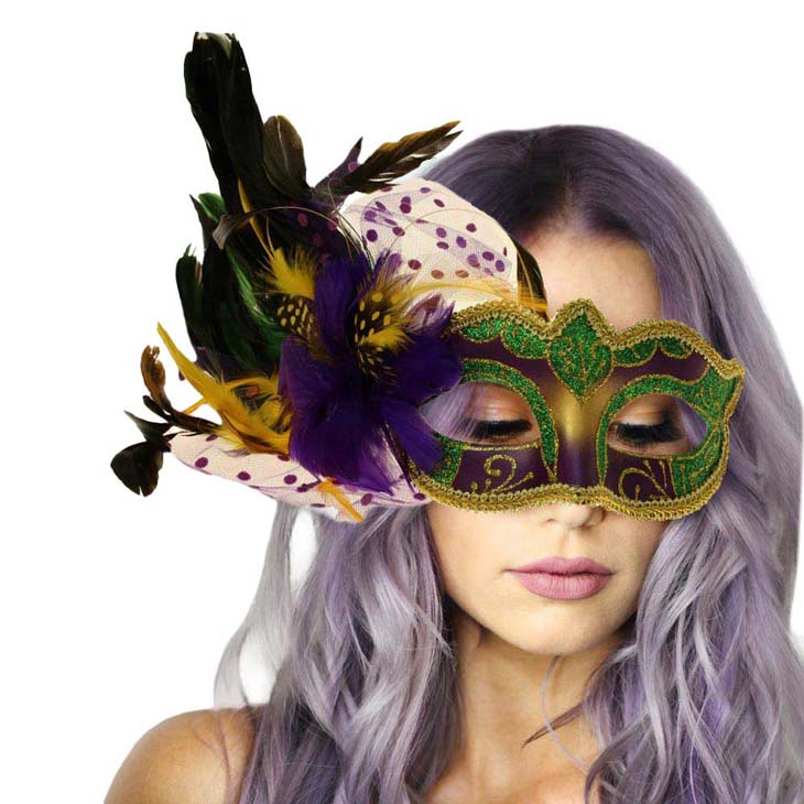 Multi Mardi Gras Masquerade Venetian Feather Mask, a beautiful Mardi Gras accessory that adds a nice look of you to the celebration whether you're in New Orleans or not. Regardless of where the festivals take place, share a celebratory atmosphere with this beautiful feather mask. Wear this stunning masquerade mask for fun and festive party costumes to make you look stand out.