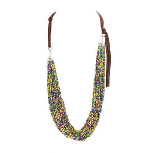 Multi Mardi Gras Multi Layered Seed Beaded Long Necklace, Beautifully crafted design adds a gorgeous glow to any outfit. Wear this Mardi Gras seed beaded long necklace with any outfit to make you stand out from the crowd. The perfect style on Mardi Gras. Jewelry that fits your lifestyle in a beautiful way. 