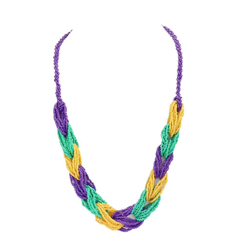 Multi Mardi Gras Seed Beaded Link Necklace, Beautifully crafted design adds a gorgeous glow to any outfit. Wear this with any outfit to make you stand out from the crowd with perfect style on Mardi Gras. Jewelry that fits your lifestyle in a beautiful way. Perfect gift for birthdays, anniversaries, Mother's Day, Graduation, Prom Jewelry, Just Because, Thank you, Mardi Gras, Valentine's Day, etc. Stay unique, yet beautiful!