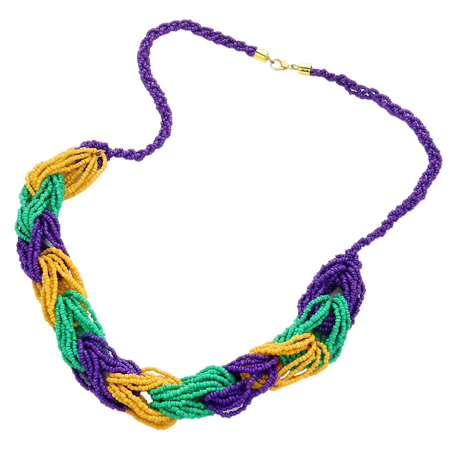 Multi Mardi Gras Seed Beaded Link Necklace, Beautifully crafted design adds a gorgeous glow to any outfit. Wear this with any outfit to make you stand out from the crowd with perfect style on Mardi Gras. Jewelry that fits your lifestyle in a beautiful way. Perfect gift for birthdays, anniversaries, Mother's Day, Graduation, Prom Jewelry, Just Because, Thank you, Mardi Gras, Valentine's Day, etc. Stay unique, yet beautiful!