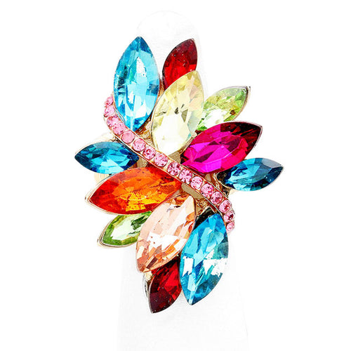 Marquise Crystal Cluster Stretch Ring - Multi