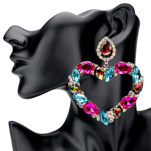 Multi Marquise Teardrop Stone Cluster Open Heart Dangle Evening Earrings, put on a pop of color to complete your ensemble. Beautifully crafted design adds a gorgeous glow to any outfit Perfect for adding just the right amount of shimmer & shine . Perfect Birthday Gift, Anniversary Gift, Mother's Day Gift, Graduation Gift.