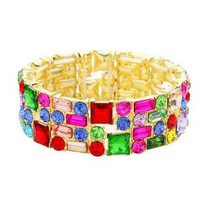 Multi Stone Stretch Evening Bracelet brings a gorgeous glow to your outfit to show off the royalty on any special occasion. It's a perfect beauty that highlights your appearance and grasps everyone's eye on any special occasion. Is a glowing and sparkling beauty that is perfect to show off your glowing look and enrich your beauty to a greater extent.