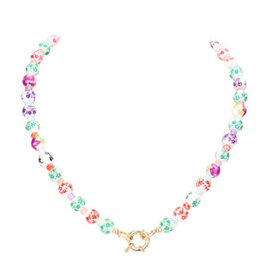 Multi Open Circle Accented Flower Patterned Beaded Necklace, put on a pop of color to complete your ensemble. Perfect for adding just the right amount of shimmer & shine and a touch of class to special events. Perfect Birthday Gift, Anniversary Gift, Mother's Day Gift, Valentine's Day Gift.
