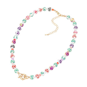 Multi Open Circle Accented Flower Patterned Beaded Necklace, put on a pop of color to complete your ensemble. Perfect for adding just the right amount of shimmer & shine and a touch of class to special events. Perfect Birthday Gift, Anniversary Gift, Mother's Day Gift, Valentine's Day Gift.