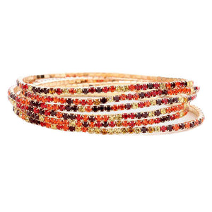 Multi Orange 6pcs Crystal Rhinestone Stretch Layered Bracelets, beautiful crystal clear rhinestones; add this 6 piece layered bracelet to light up any outfit, feel absolutely flawless. Fabulous fashion and sleek style. Perfect Birthday Gift, Anniversary Gift, Mother's Day Gift, Thank you Gift, 