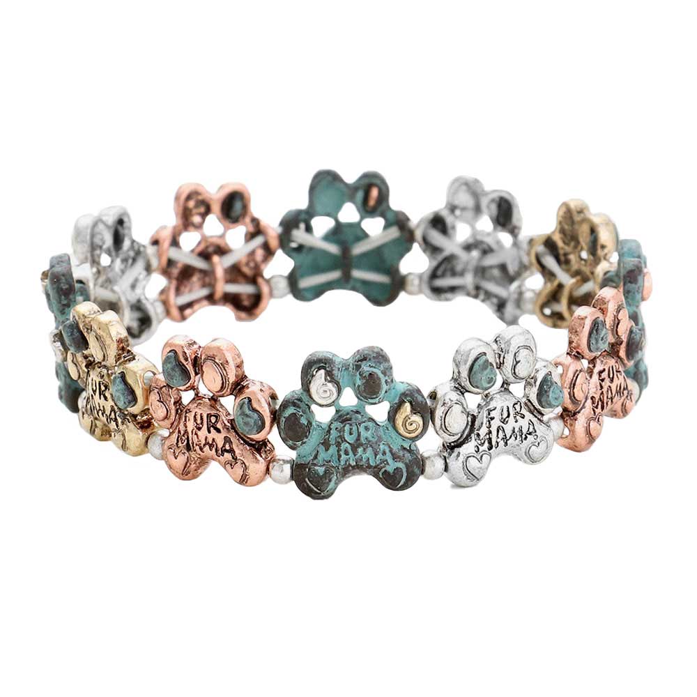 Multi Gold Burnished Antique Metal Paw Fur Mama Stretch Bracelet, Get ready with these Stretch Bracelet, put on a pop of color to complete your ensemble. The Fur Mama Metal Stretch Bracelet will makes you feel elegant and stylish. Perfect gift for National Dog Day, Birthday, Anniversary, Christmas, Just Because, Dog Mom as well as for the women in your lives who love dogs.