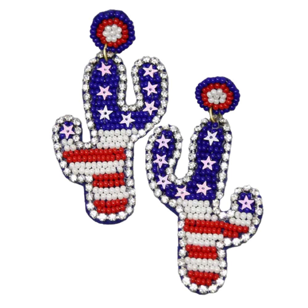 Multi Patriotic Cactus Seed Bead Drop Earrings, Look like the ultimate fashionista with these Patriotic Cactus Seed Bead Drop Earrings! This Earrings are fun handcrafted jewelry that fits your lifestyle, adding a pop of pretty color. Perfect gift for any national holiday and occasion. It's a Perfect gift any occasion.