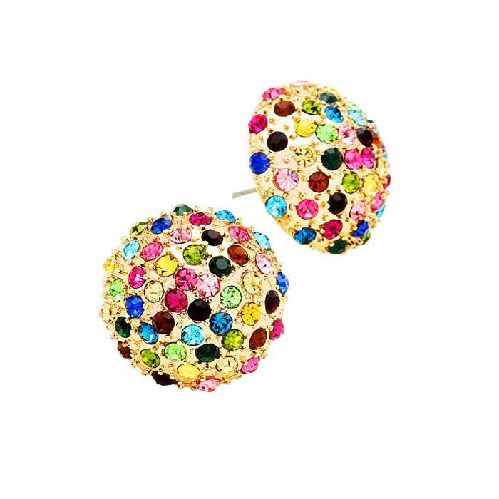 Multi Pave Crystal Dome Earrings, pave crystal dome earrings fun handcrafted jewelry that fits your lifestyle, adding a pop of pretty color. Enhance your attire with these vibrant artisanal earrings to show off your fun trendsetting style. Great gift idea for Wife, Mom, or your Loving One.
