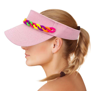Multi Pink Chain Band Visor Hat, Keep your styles on even when you are relaxing at the pool or playing at the beach. Large, comfortable, and perfect for keeping the sun off of your face, neck, and shoulders Perfect summer, beach accessory. Ideal for travelers who are on vacation or just spending some time in the great outdoors.