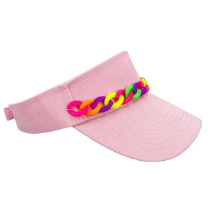 Multi Pink Chain Band Visor Hat, Keep your styles on even when you are relaxing at the pool or playing at the beach. Large, comfortable, and perfect for keeping the sun off of your face, neck, and shoulders Perfect summer, beach accessory. Ideal for travelers who are on vacation or just spending some time in the great outdoors. 