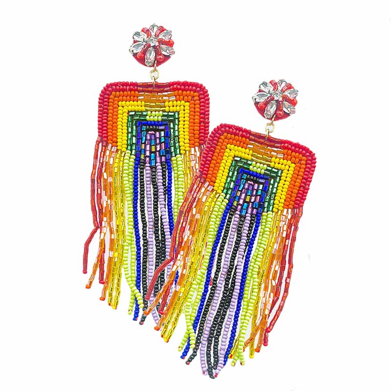 Multi Rainbow Beaded Tassel Fringe Dangle Earrings, completed the appearance of elegance and royalty to drag the attention of the crowd on special occasions. The beautifully crafted fringe design adds a gorgeous glow to any outfit, making you stand out and more confident. 